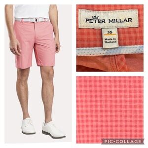 Peter Millar Shackleford Performance Hybrid Shorts Salmon Pink Gingham Size 35